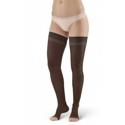 Ames Walker AW 45 Sheer Support Open Toe Thigh Highs w/Top Band 15-20 mmHg Black XL
