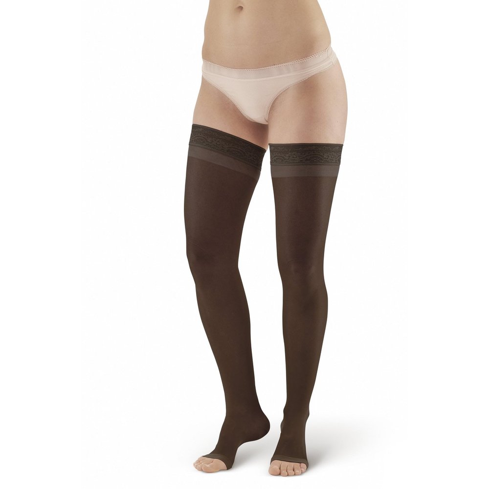 Ames Walker AW 45 Sheer Support Open Toe Thigh Highs w/Top Band 15-20 mmHg Black XL