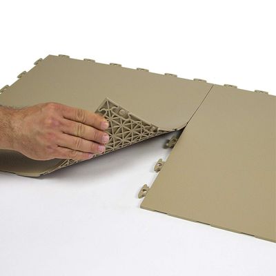 BlockTile Gym Flooring (Flexible PVC) Multi-purpose 18" X 18" X 1/4" - Flat w/Texture -16 PACK - 36 SQ FT (Beige)
