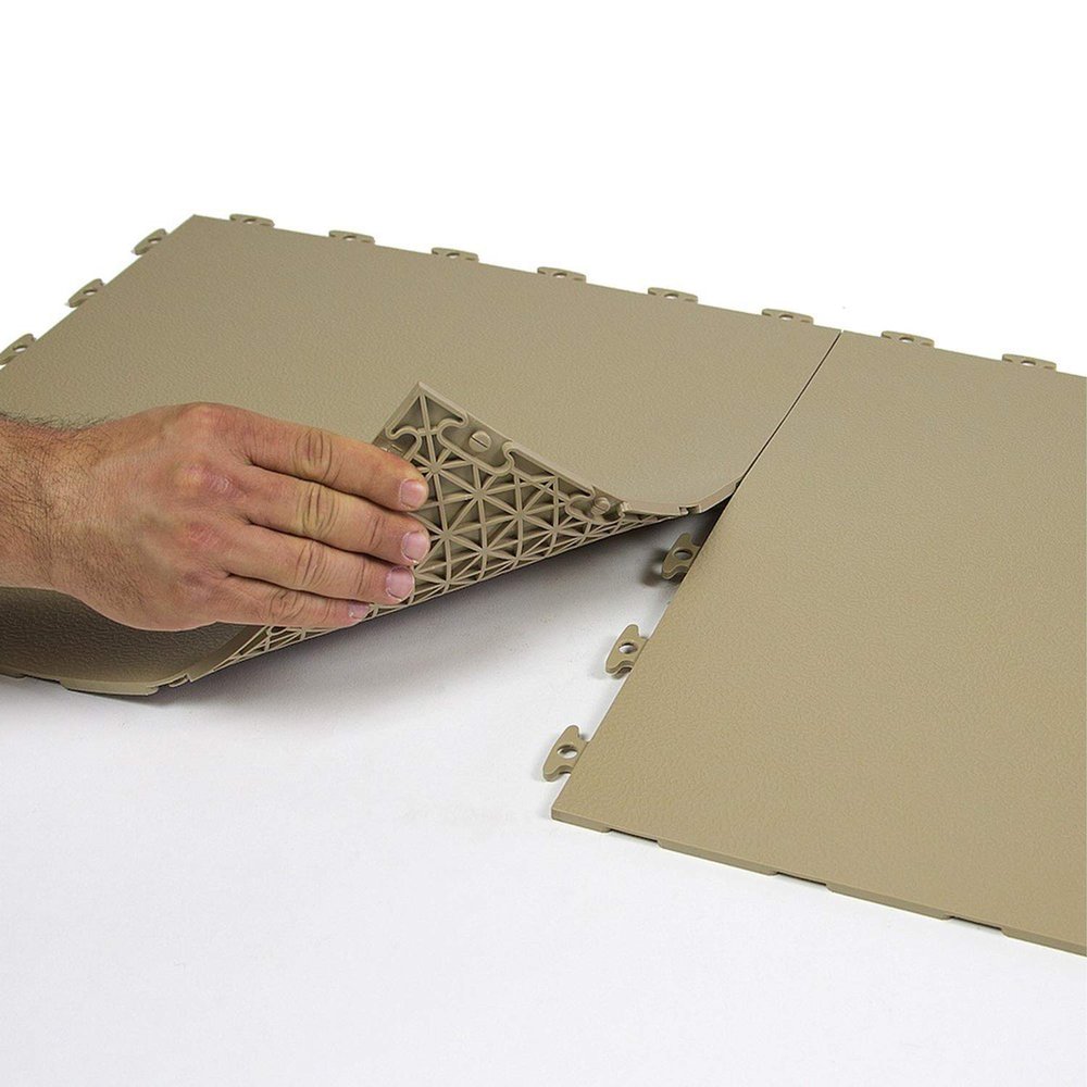 BlockTile Gym Flooring (Flexible PVC) Multi-purpose 18" X 18" X 1/4" - Flat w/Texture -16 PACK - 36 SQ FT (Beige)