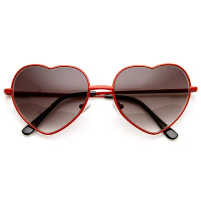 zeroUV Small Thin Metal Heart Shaped Frame Cupid Sunglasses (Red Smoke)