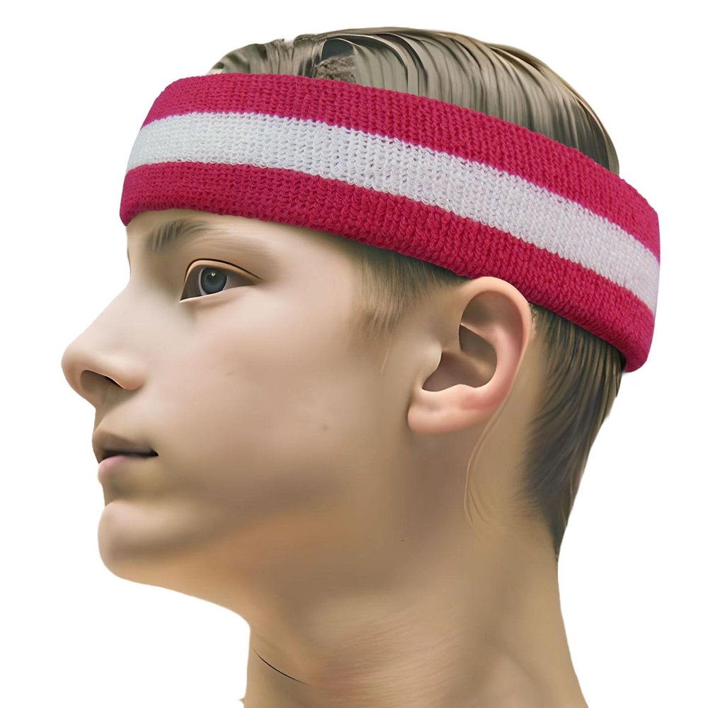 COUVER 2 Color Stripe Terry Sports Headband, 1 Piece, White/Hot Pink