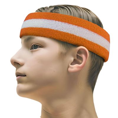 COUVER 2 Color Stripe Terry Sports Headband, 1 Piece, White/Orange