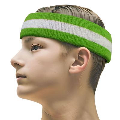 COUVER 2 Color Stripe Terry Sports Headband, 1 Piece, White/Lime Green