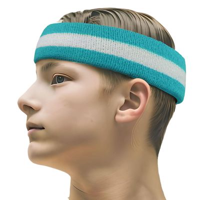 COUVER 2 Color Stripe Terry Sports Headband, 1 Piece, White/Sky Blue