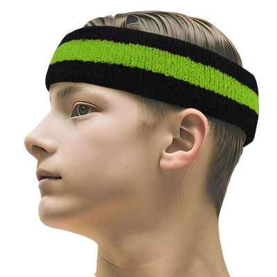 COUVER 2 Color Stripe Terry Sports Headband, 1 Piece, Bright Lime Green/Black