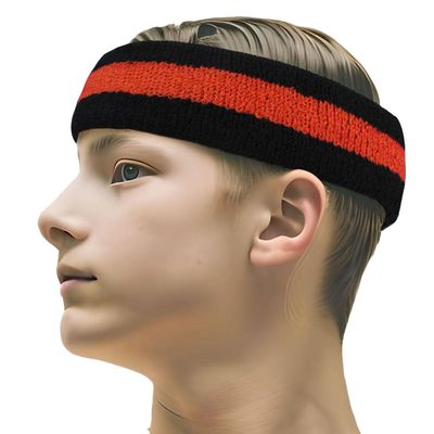 COUVER 2 Color Stripe Terry Sports Headband, 1 Piece, Dark Orange/Black