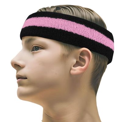 COUVER 2 Color Stripe Terry Sports Headband, 1 Piece, Light Pink/Black