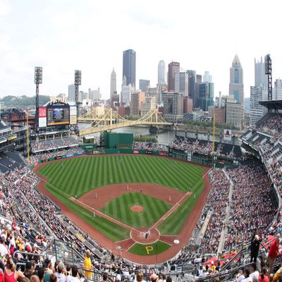 Artsy Canvas PNC Park and Pittsburgh Panorama 48" x 32" Fabric Wall Sticker