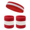 COUVER Sweatband Set Sports Headband Wristband Set Terry Cloth Moisture Wicking Sweat Absorbing Wrist Sweatbands Head Sweatband, White/Red view 1