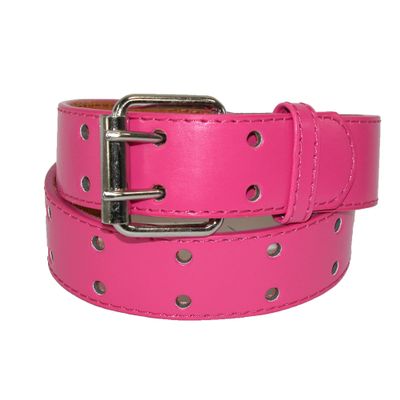 CTM Kids' 1 Inch Wide Leather Two Hole Jean Belt, Xlarge, Dark Pink