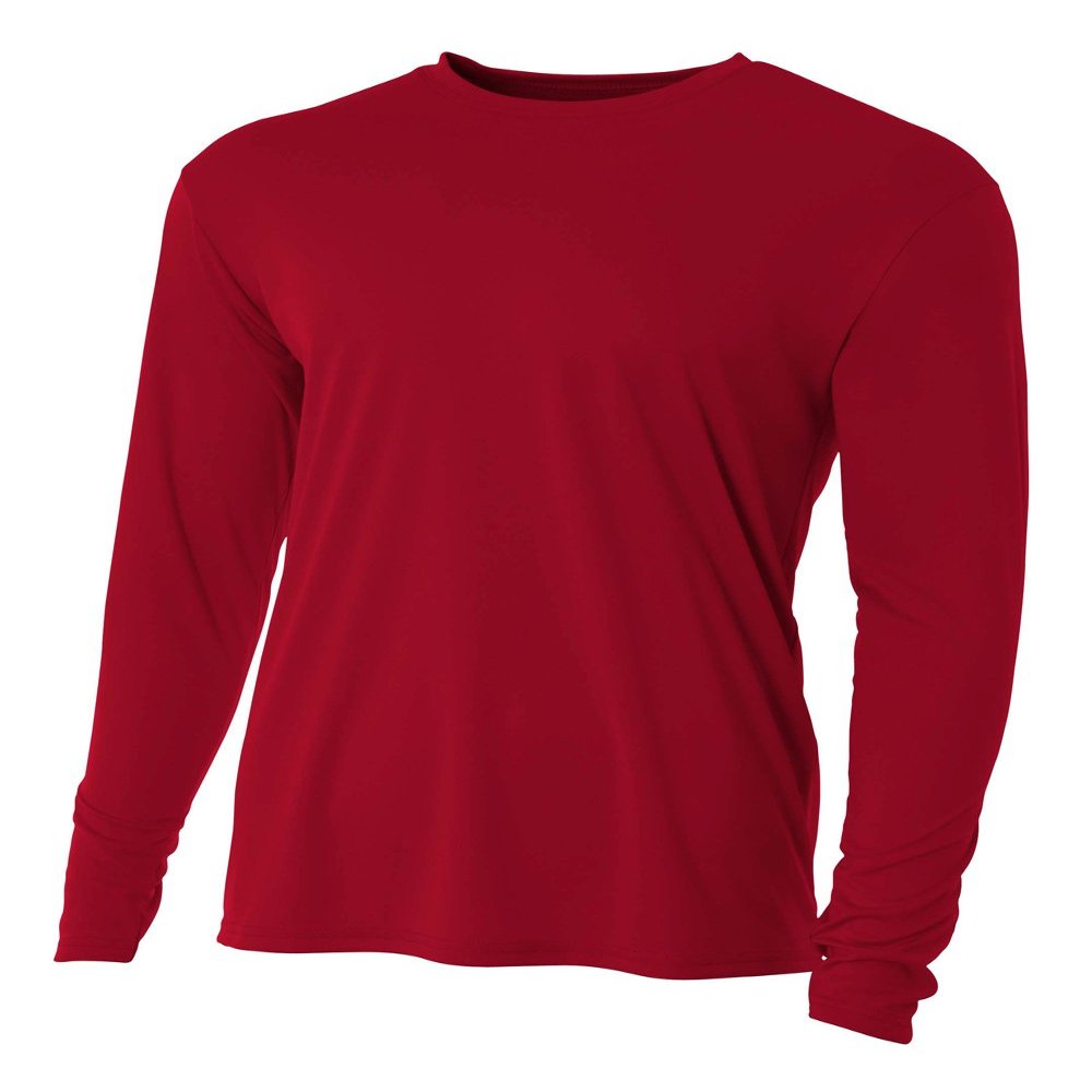 A4 Mens Cooling Performance Long Sleeve Crew, Small, Cardinal