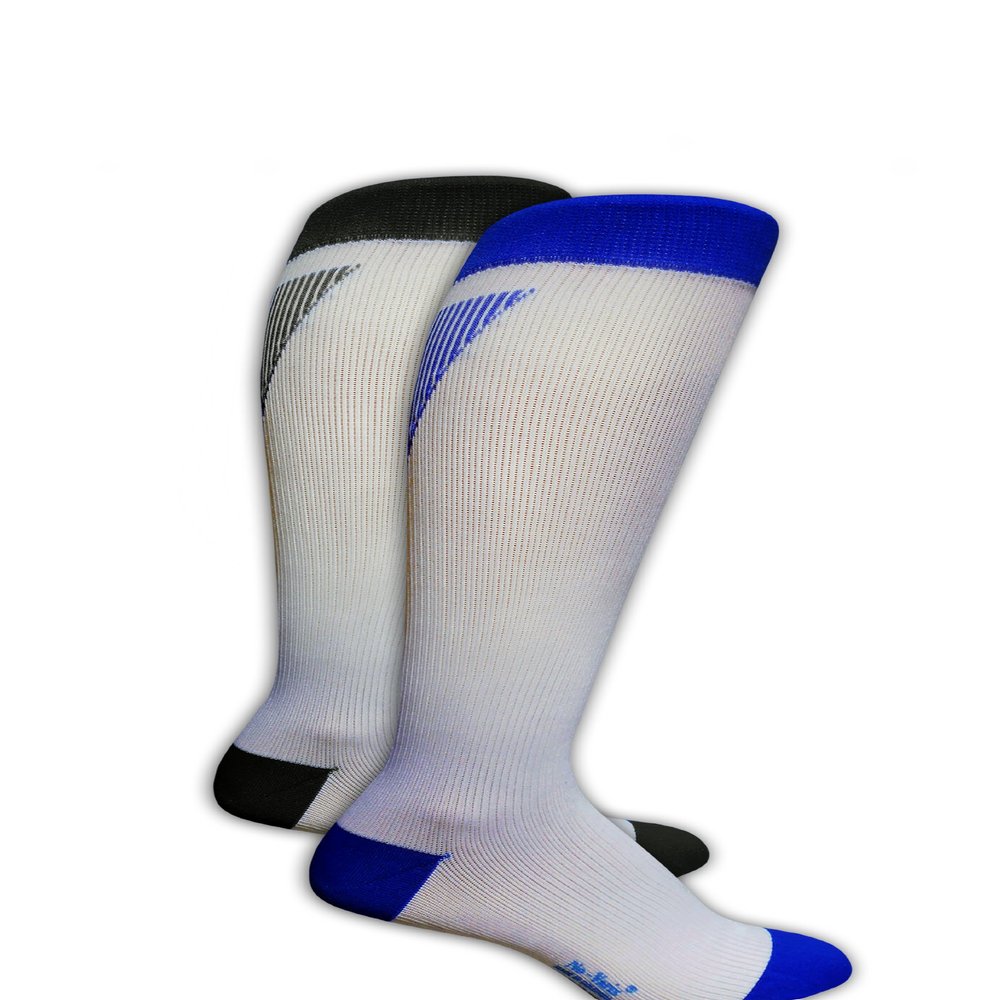 AT Surgical No Varix Sports Training Graduated Athletic Compression White/Black Colored Socks - Large