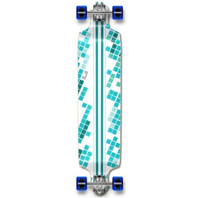 YOCAHER Professinal Speed Drop Down Complete Longboard Skateboard (White Digital Wave)
