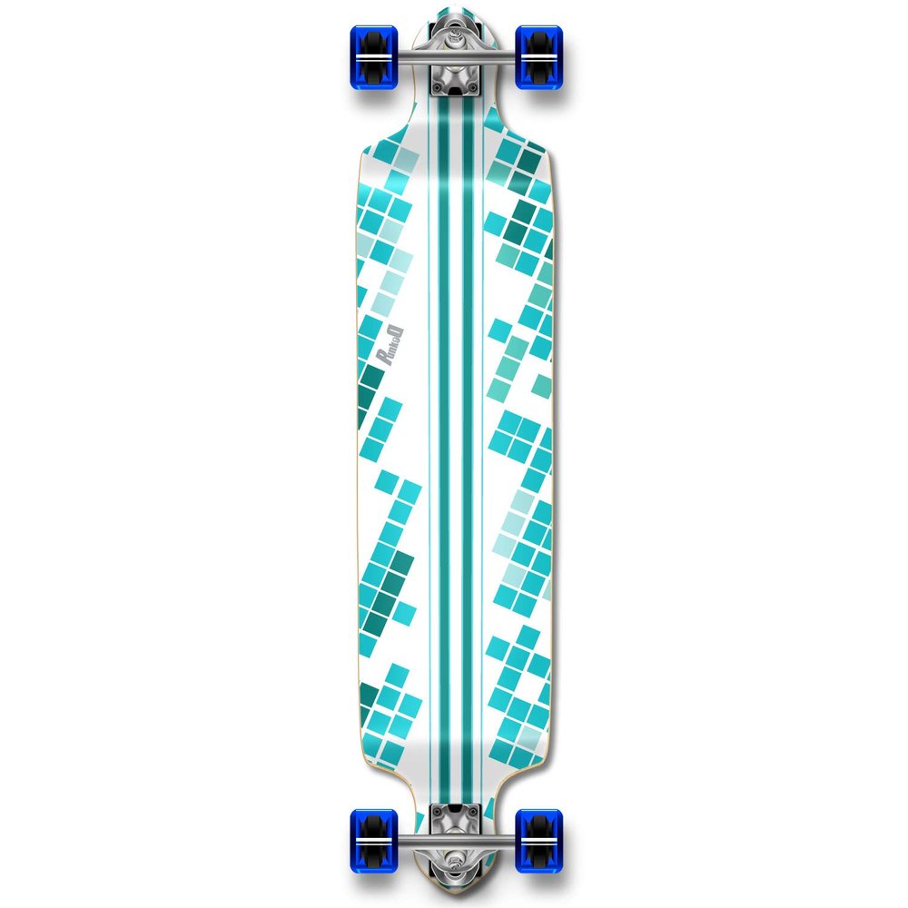 YOCAHER Professinal Speed Drop Down Complete Longboard Skateboard (White Digital Wave)