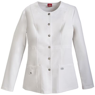 Dickies Women's Xtreme Stretch Crew Neck Snap Front Warm-Up Jacket, White, XXX-Large
