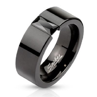 Men's Stainless Steel Shiny Black IP Wedding Band Ring