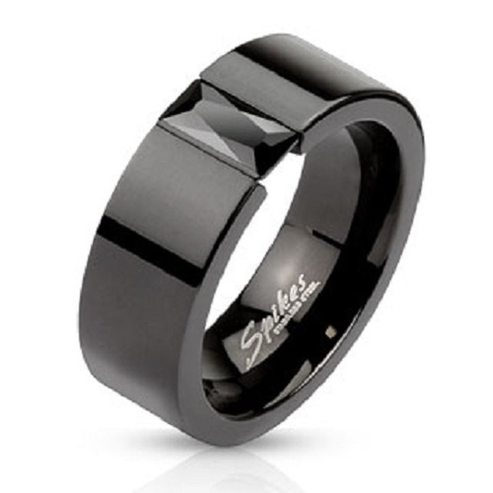 Men's Stainless Steel Shiny Black IP Wedding Band Ring