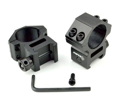 Sniper 1" / 25mm Scope Ring Mount for Picatinny Rails, Medium Profile, Locktight 4 Screws per Ring