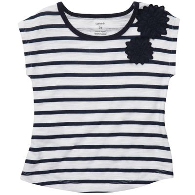 Carter's Girls Copper Sunset Cap-Sleeve Striped Top (2T-6X) (Youth 4, Navy Stripe)