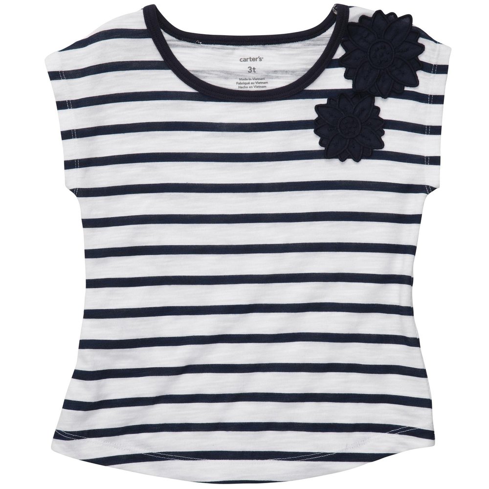 Carter's Girls Copper Sunset Cap-Sleeve Striped Top (2T-6X) (Youth 4, Navy Stripe)