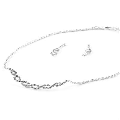 Topwholesalejewel Silver Crystal Rhinestone Braids Necklace & Matching Braids Dangle Earrings Jewelry Set