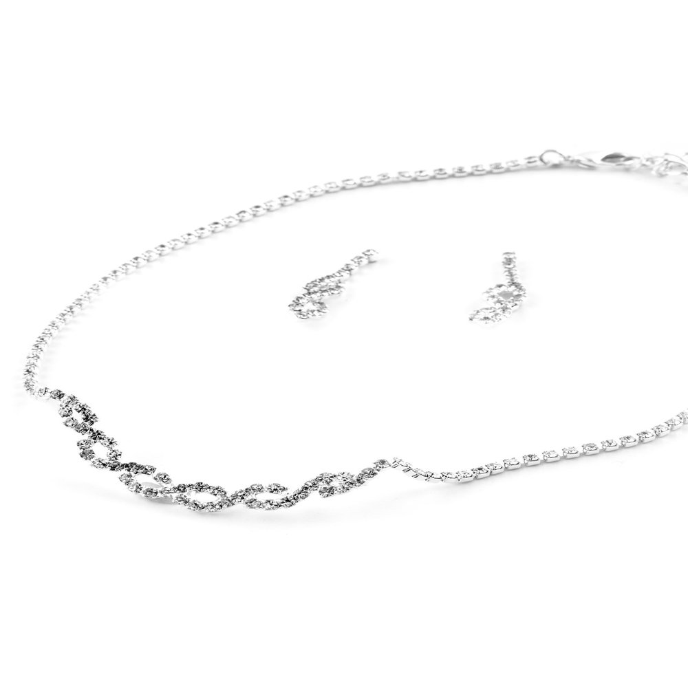 Topwholesalejewel Silver Crystal Rhinestone Braids Necklace & Matching Braids Dangle Earrings Jewelry Set