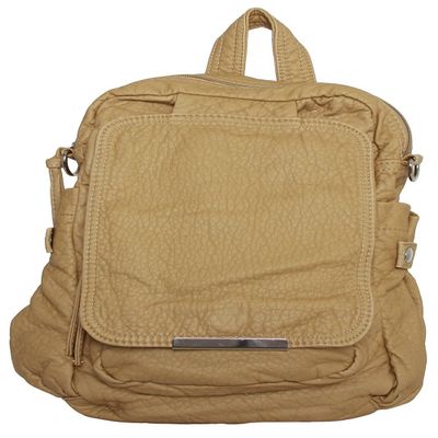 GT collection Oleander Convertible Crossbody Leather Single Flap Backpack - Beige