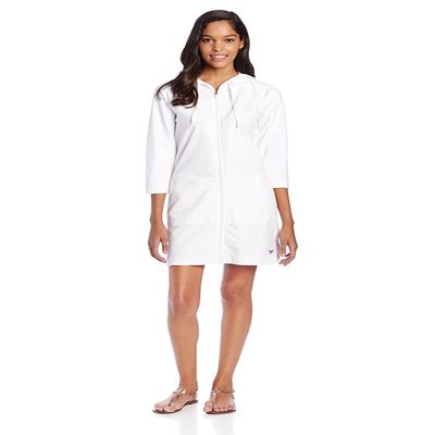 Speedo Women's Uv Cover Up Aquatic Quarter Sleeve Robe Solid White