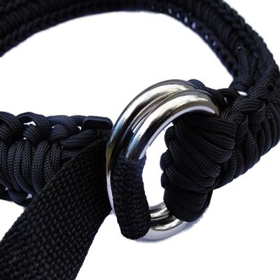 550 Paracord Survival Belt with D-rings (Black, XXL)