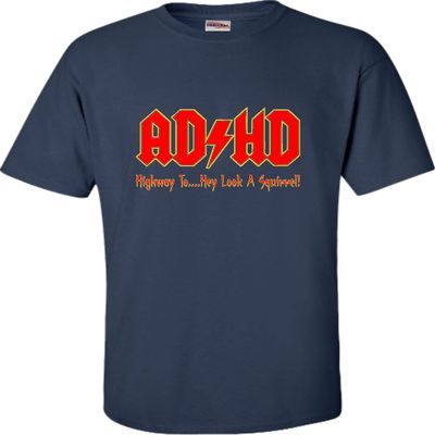 Go All Out X-Large Navy Blue Adult ADHD Highway to Hey Look A Squirrel Funny Music T-Shirt