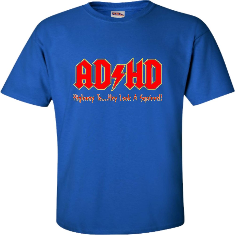 Go All Out XX-Large Royal Blue Adult ADHD Highway to Hey Look A Squirrel Funny Music T-Shirt