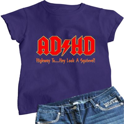 Go All Out XX-Large Purple Womens ADHD Highway to Hey Look A Squirrel Funny Music T-Shirt