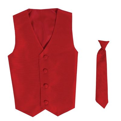 Vest and Clip On Boy Necktie set - RED - 8/10