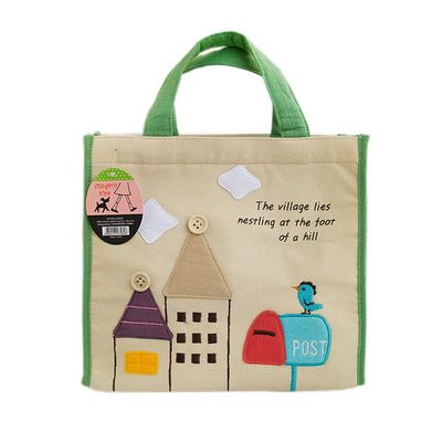 [Bird On Postbox] Embroidered Applique Fabric Art Lunch Tote / Lunch Box Bag (8.