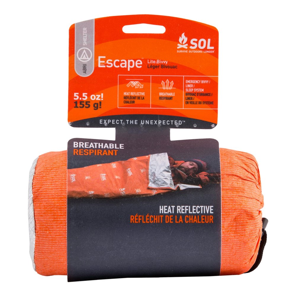 S.O.L. Survive Outdoors Longer SOL Escape Lite Bivvy - Reflects up to 70% Body Heat - Waterproof Emergency Blanket for Survival Gear - 82" x 32" - 5.5 oz - Orange