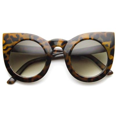 zeroUV - 70s Womens Large Oversized Retro Vintage Cat Eye Sunglasses For Women with Round Lens 48mm (Tortoise/Smoke-G)
