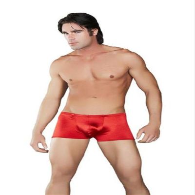 Male Power Men's -076 Satin Lo Rise Pouch Short, 153, Red, S