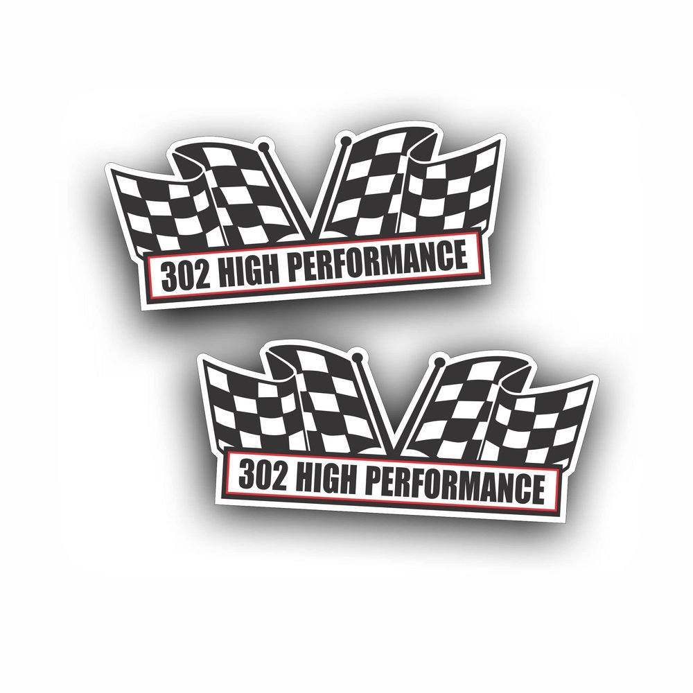 2X Engine Window Air Cleaner Sticker Decal 302 High Performance for V8 Street, Race, Classic Muscle Car, Compatible with Ford Mustang and Chevrolet Camaro Z28 5x2.25 inch