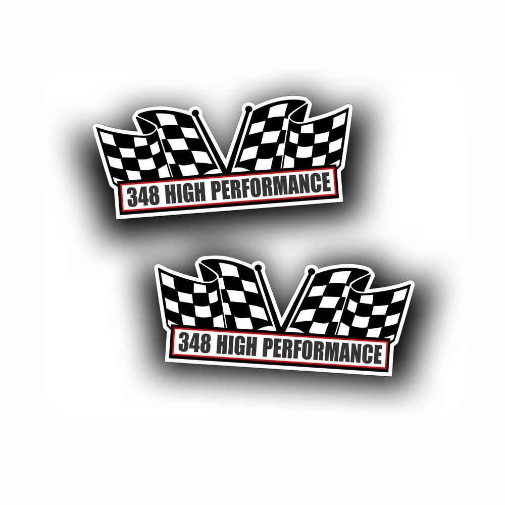 2X Engine Window Air Cleaner Sticker Decal 348 High Performance for V8 Big Block, Race, Classic Muscle Car, Compatible with Chevrolet Chevy 5x2.25 inch