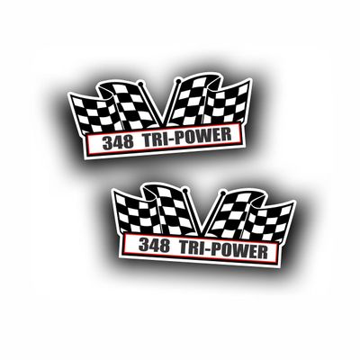 2X Engine Window Air Cleaner Sticker Decal 348 Tri Power V8 Motor for Street, Race, Classic Muscle Car, Compatible with Chevrolet Chevy 5x2.25 inch