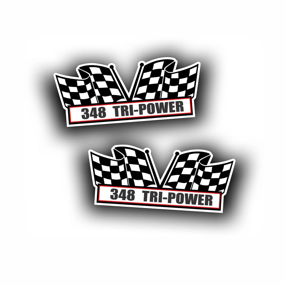 2X Engine Window Air Cleaner Sticker Decal 348 Tri Power V8 Motor for Street, Race, Classic Muscle Car, Compatible with Chevrolet Chevy 5x2.25 inch