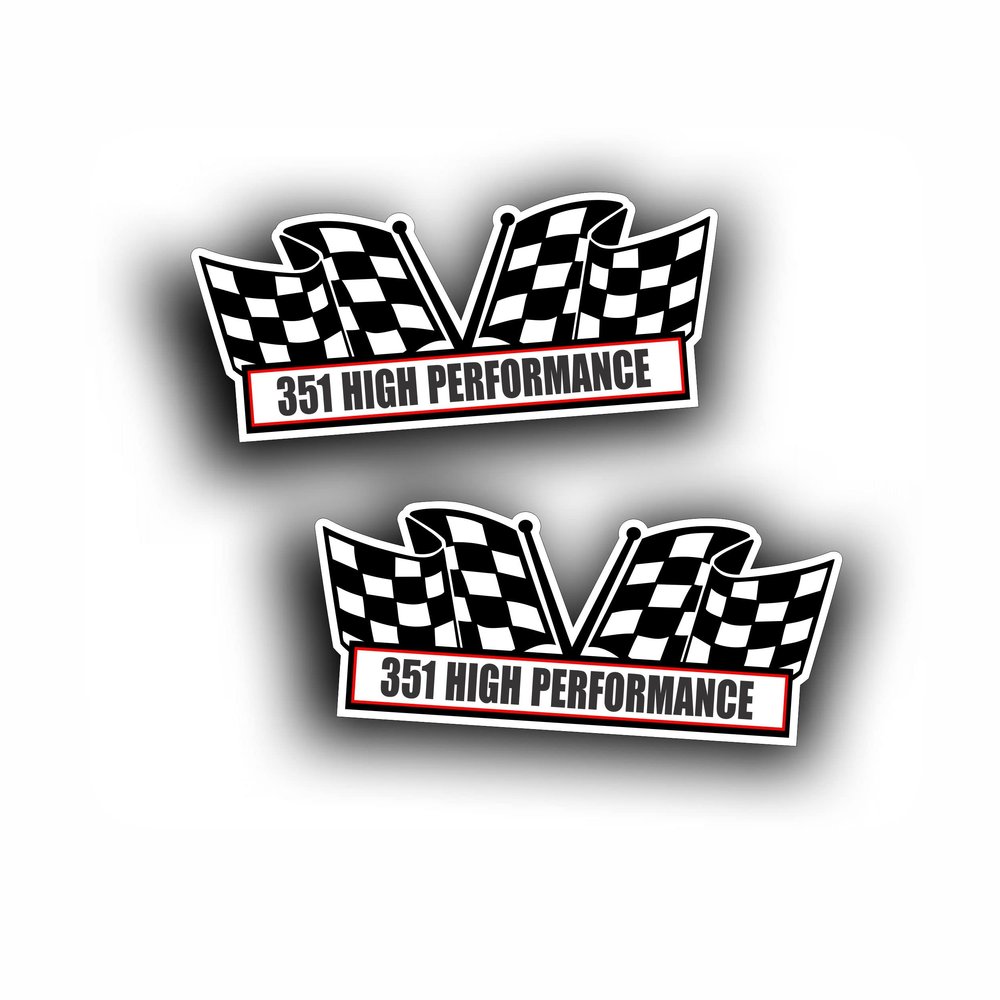 2X Engine Window Air Cleaner Sticker Decal 351 High Performance for V8 Pro Street, Drag Race, Classic Muscle Car, Compatible with Ford Cleveland Windsor 5 x 2.25 inch
