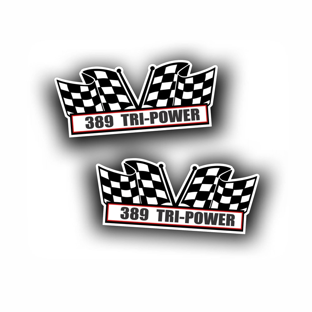 2X Engine Window Air Cleaner Sticker Decal 389 Tri Power for V8 Race, Classic Muscle Car, Compatible with Pontiac GTO Grand Prix 5x2.25 inch