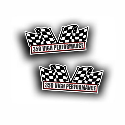2X Engine Window Air Cleaner Sticker Decal - 350 High Performance for V8 Pro Street, Drag Race, Classic Muscle Car, Compatible with Chevrolet Chevy - 5x2.25 inch