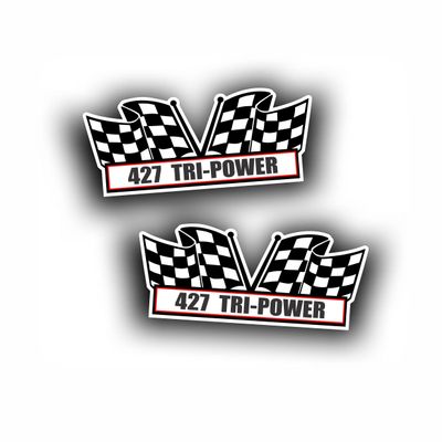 2X Engine Window Air Cleaner Sticker Decal 427 Tri Power for for V8 Pro Street, Race, Classic Crate Motor Muscle Car, Compatible with Chevrolet Corvette 5x2.25 inch