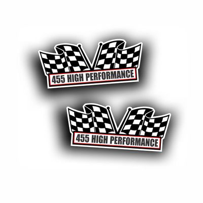 2X Engine Window Air Cleaner Sticker Decal 455 High Performance for V8 Race, Classic, Muscle Car, Compatible with Pontiac, Olsmobile Olds 5x2.25 inch