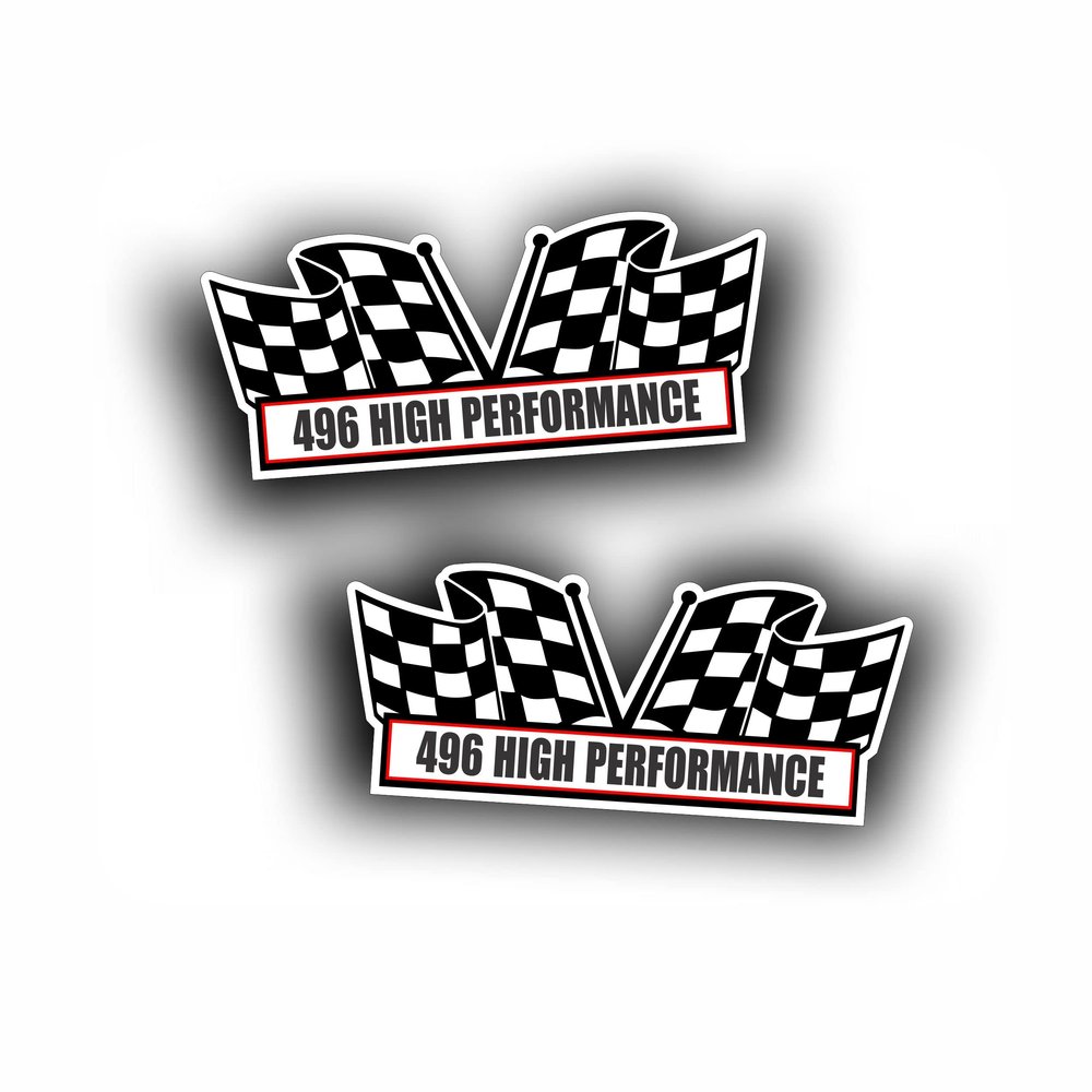 2X Engine Window Air Cleaner Sticker Decal 496 High Performance for V8 Stroker Classic Muscle Car Motor, Compatible with Chevrolet Chevy 5x2.25 inch