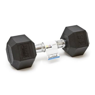 Body Sport 15lb Rubber Encased Hex Dumbbell
