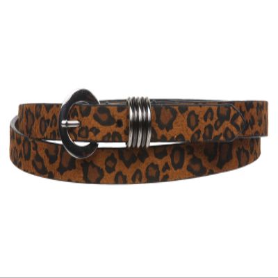 Women's 5/8" Faux Leopard Animal Fur Skinny Non Leather Belt, Tan | S - 31"